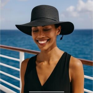 AUGUST HAT CO SUN HAT WIDE BRIM ADJUSTABLE TIE SUMMER COASTAL VACATION